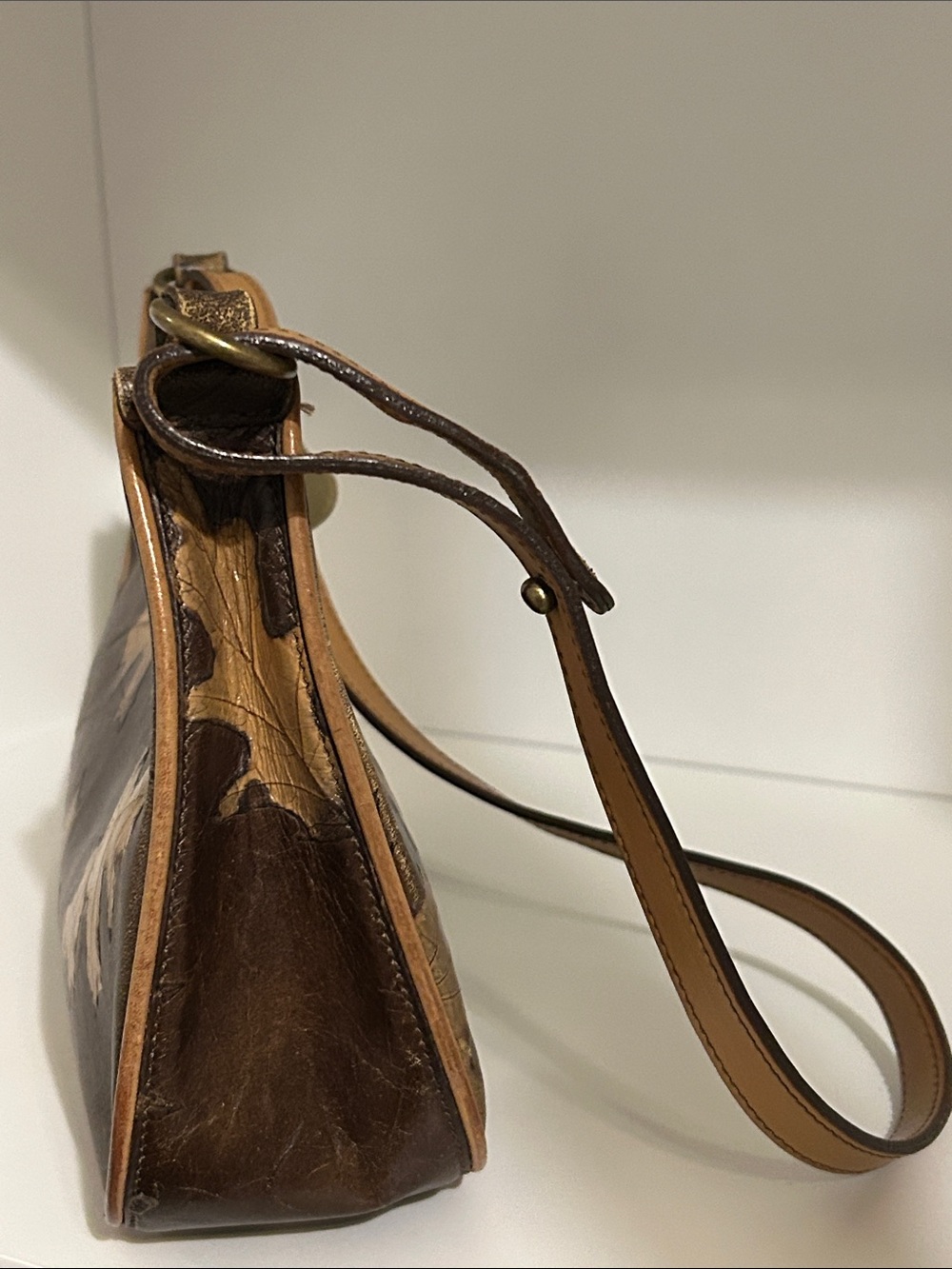 Brahmin Brown Leather Shoulder Bag with Tan Leaf Accents - Picture 12 of 12